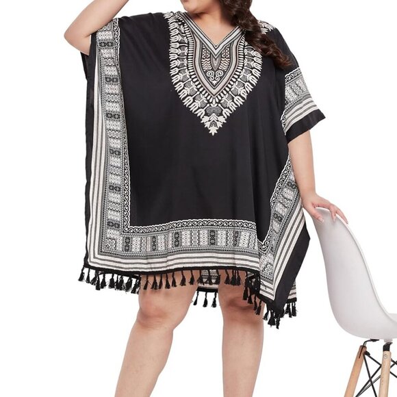 Plus Size Kaftan Dress Polyester African Dashiki Tassels Beach Resort Wear - Picture 6 of 7
